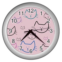 Cat Pattern Face Smile Cute Animals Beauty Wall Clocks (silver) 