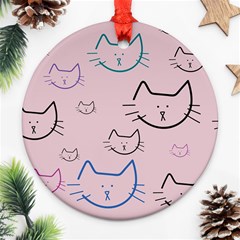 Cat Pattern Face Smile Cute Animals Beauty Round Ornament (two Sides)