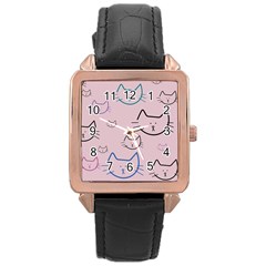 Cat Pattern Face Smile Cute Animals Beauty Rose Gold Leather Watch  by Mariart