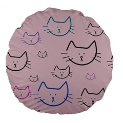 Cat Pattern Face Smile Cute Animals Beauty Large 18  Premium Flano Round Cushions by Mariart