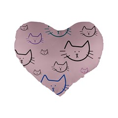 Cat Pattern Face Smile Cute Animals Beauty Standard 16  Premium Flano Heart Shape Cushions by Mariart