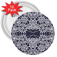 Blue White Lace Flower Floral Star 3  Buttons (10 Pack)  by Mariart