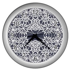 Blue White Lace Flower Floral Star Wall Clocks (silver)  by Mariart