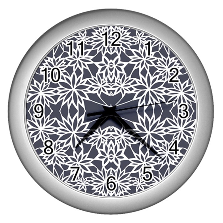 Blue White Lace Flower Floral Star Wall Clocks (Silver) 