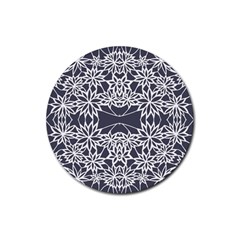 Blue White Lace Flower Floral Star Rubber Round Coaster (4 Pack) 