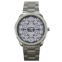 Blue White Lace Flower Floral Star Sport Metal Watch by Mariart