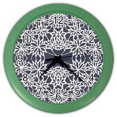 Blue White Lace Flower Floral Star Color Wall Clocks by Mariart