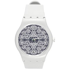 Blue White Lace Flower Floral Star Round Plastic Sport Watch (m) by Mariart