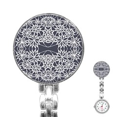 Blue White Lace Flower Floral Star Stainless Steel Nurses Watch by Mariart