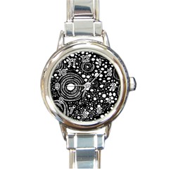 Circle Polka Dots Black White Round Italian Charm Watch by Mariart