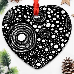 Circle Polka Dots Black White Ornament (Heart)