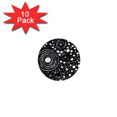 Circle Polka Dots Black White 1  Mini Buttons (10 pack) 