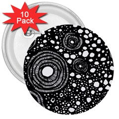 Circle Polka Dots Black White 3  Buttons (10 Pack) 