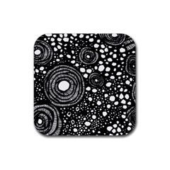 Circle Polka Dots Black White Rubber Coaster (Square) 