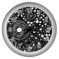 Circle Polka Dots Black White Wall Clocks (silver)  by Mariart