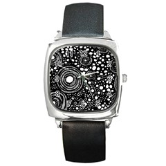 Circle Polka Dots Black White Square Metal Watch