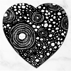 Circle Polka Dots Black White Jigsaw Puzzle (Heart)