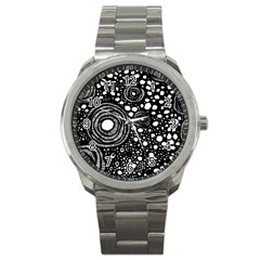 Circle Polka Dots Black White Sport Metal Watch