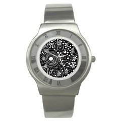 Circle Polka Dots Black White Stainless Steel Watch