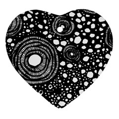 Circle Polka Dots Black White Heart Ornament (Two Sides)