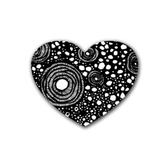 Circle Polka Dots Black White Rubber Coaster (Heart) 