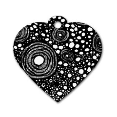 Circle Polka Dots Black White Dog Tag Heart (One Side)