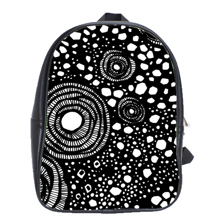 Circle Polka Dots Black White School Bag (Large)