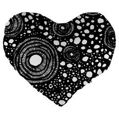 Circle Polka Dots Black White Large 19  Premium Heart Shape Cushions