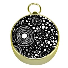 Circle Polka Dots Black White Gold Compasses by Mariart