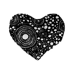 Circle Polka Dots Black White Standard 16  Premium Flano Heart Shape Cushions