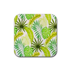 Amazon Forest Natural Green Yellow Leaf Rubber Coaster (square) 