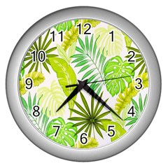 Amazon Forest Natural Green Yellow Leaf Wall Clocks (silver)  by Mariart