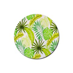 Amazon Forest Natural Green Yellow Leaf Rubber Coaster (round)  by Mariart