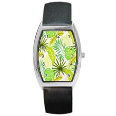 Amazon Forest Natural Green Yellow Leaf Barrel Style Metal Watch by Mariart