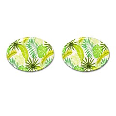 Amazon Forest Natural Green Yellow Leaf Cufflinks (oval) by Mariart