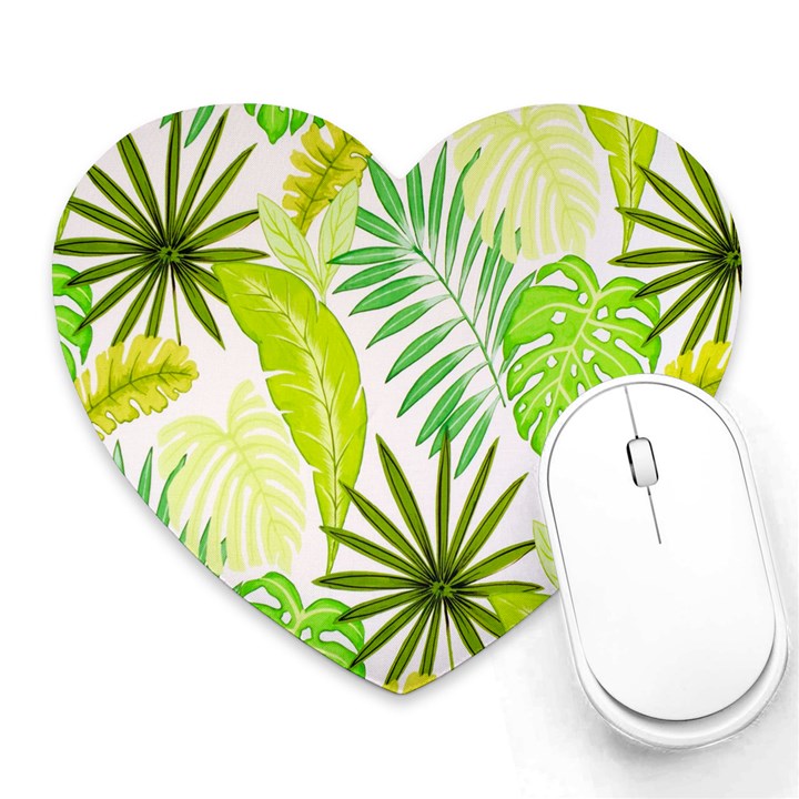 Amazon Forest Natural Green Yellow Leaf Heart Mousepads