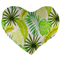 Amazon Forest Natural Green Yellow Leaf Large 19  Premium Flano Heart Shape Cushions by Mariart