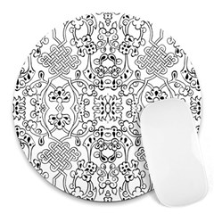 Black Psychedelic Pattern Round Mousepads