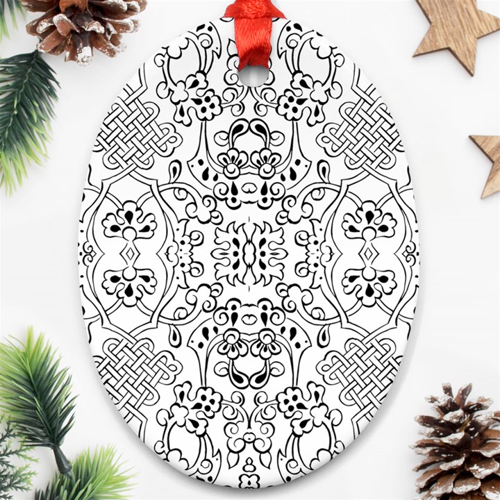 Black Psychedelic Pattern Ornament (Oval)