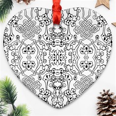 Black Psychedelic Pattern Ornament (heart)