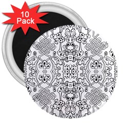 Black Psychedelic Pattern 3  Magnets (10 Pack)  by Mariart