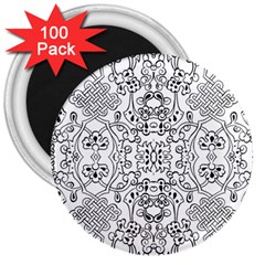 Black Psychedelic Pattern 3  Magnets (100 Pack) by Mariart