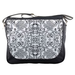 Black Psychedelic Pattern Messenger Bags by Mariart