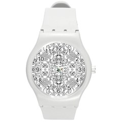 Black Psychedelic Pattern Round Plastic Sport Watch (m) by Mariart