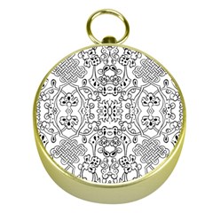 Black Psychedelic Pattern Gold Compasses