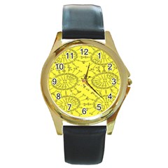 Yellow Flower Floral Circle Sexy Round Gold Metal Watch