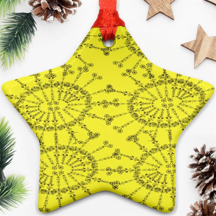 Yellow Flower Floral Circle Sexy Star Ornament (Two Sides)