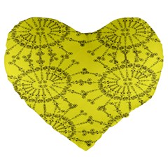 Yellow Flower Floral Circle Sexy Large 19  Premium Flano Heart Shape Cushions by Mariart