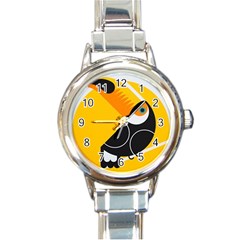 Cute Toucan Bird Cartoon Yellow Black Round Italian Charm Watch by Mariart