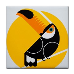 Cute Toucan Bird Cartoon Yellow Black Tile Coasters